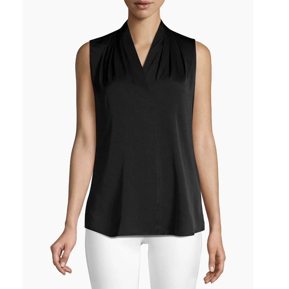Kobi Halperin Black Mila Sleeveless Blouse Silk Blend Top Drape V-Neck XS $248